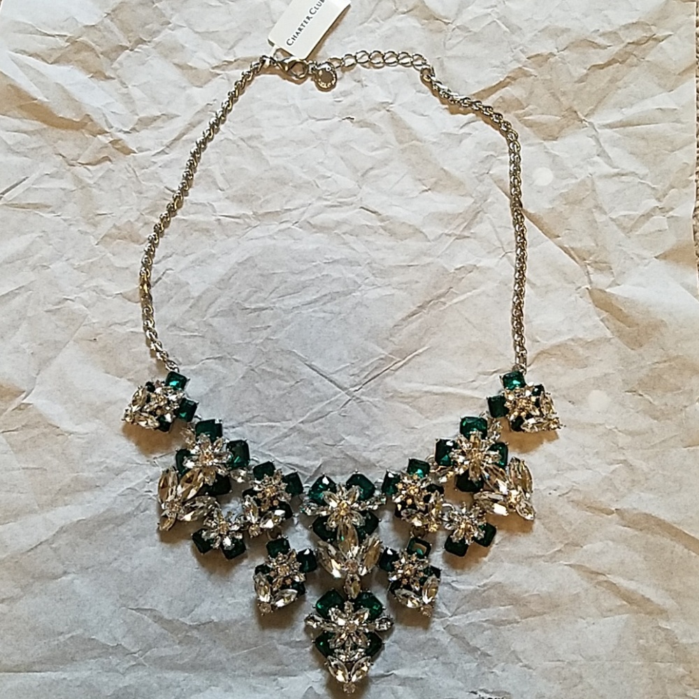 Charter Club Emerald and Silver Statement Necklace